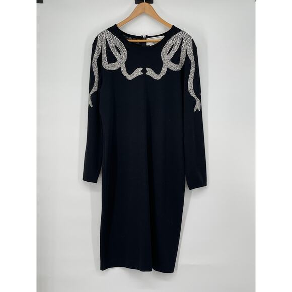 Vintage Adrienne Vitadinni Wool Long Sleeve Dress Sequins Beaded Bows Size 14‎ - Picture 1 of 6